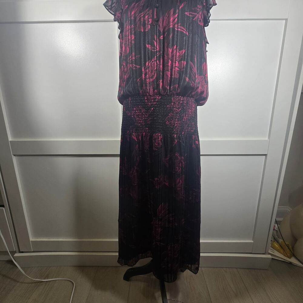 White House Black Market Smocked Waist Ruffle Midi Dress. Size L. Ret $160 - Picture 3 of 12